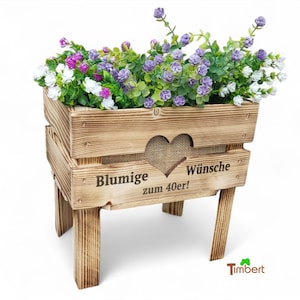 HOCHBEET aus Holz 'Blumige Wünsche' Mini-Garten mit Gravur Blumenbeet Pflanzkasten HOLZGESCHENK zum 50. 60. 70. 80. 90. Geburtstag Oma Mama