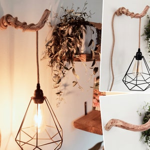 BOHO WALL LAMP Reading light made of branch wood Rustic wild wood lamp Branch hanging light Branch lamp hook Vintage wooden light Natural lighting