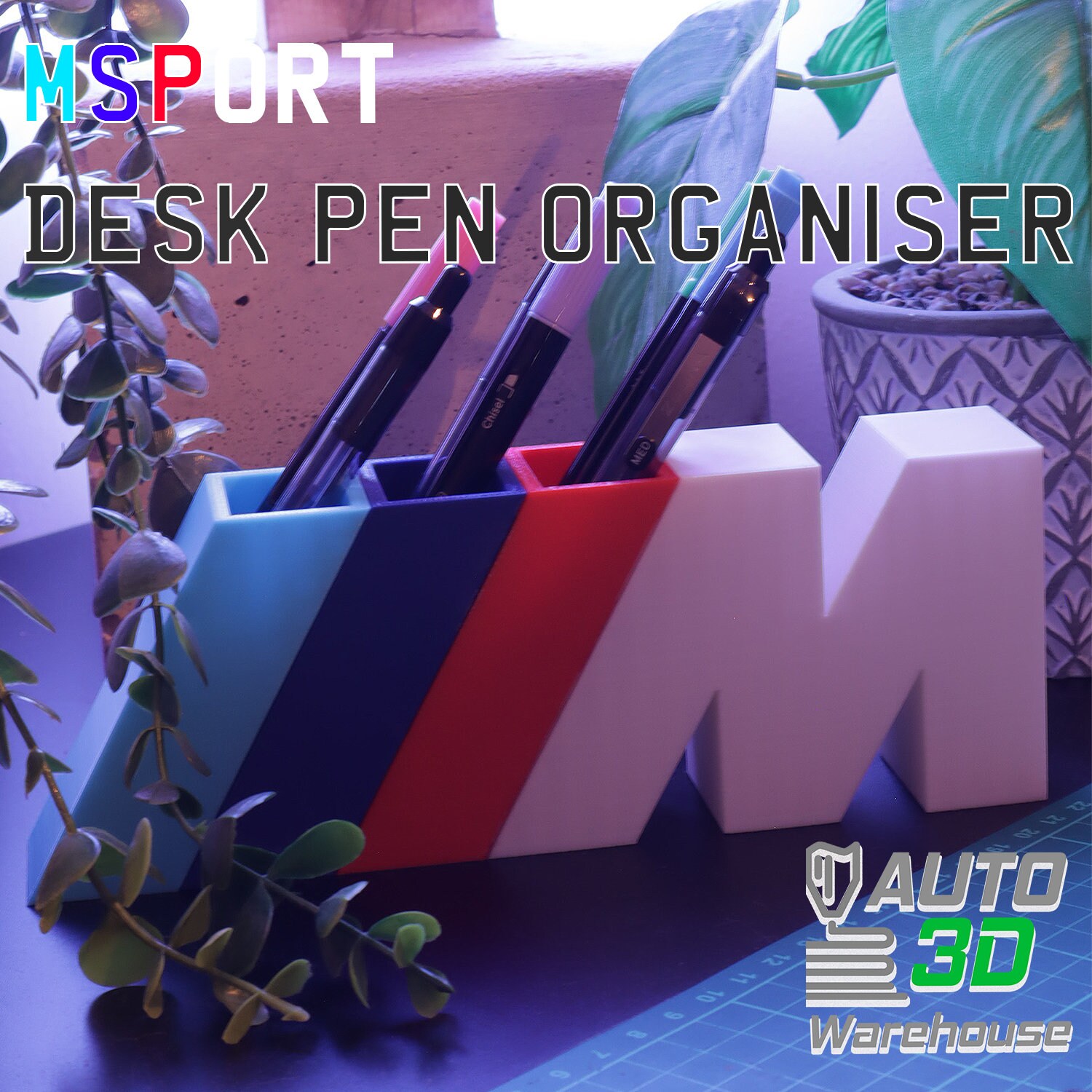 BMW Msport Logo Desk Organiser Pen Holder, BMW Motorsport Brand, Car