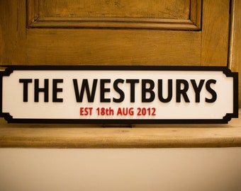 Personalised Family Name Street Sign With EST Date - Handmade & Painted - Great Wedding Gift