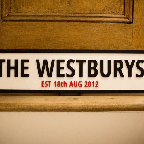 Personalised Family Name Street Sign With EST Date - Handmade & Painted - Great Wedding Gift