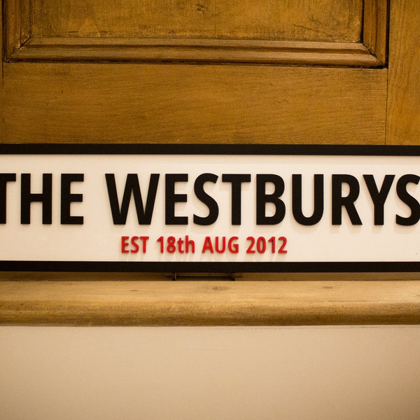 Personalised Family Name Street Sign With EST Date - Handmade & Painted - Great Wedding Gift