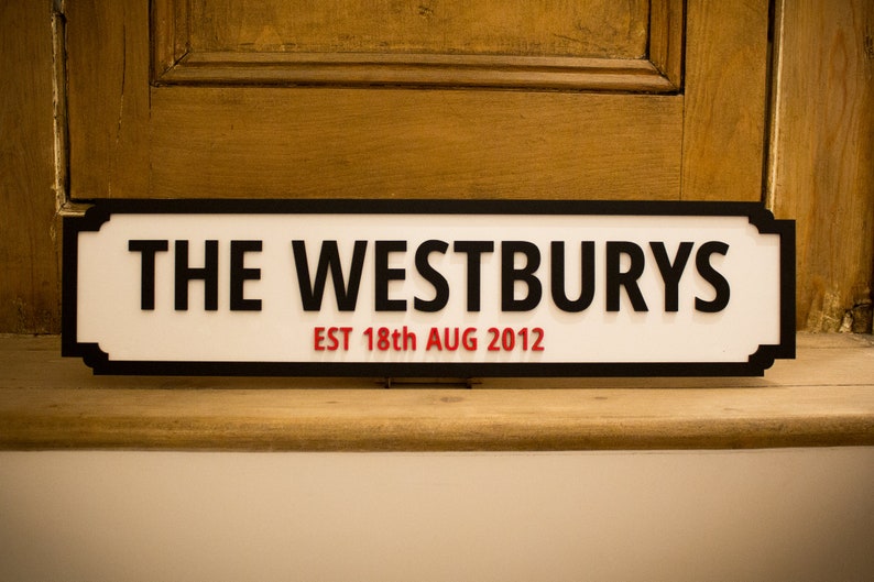 Personalised Family Name Street Sign With EST Date - Handmade & Painted - Great Wedding Gift 
