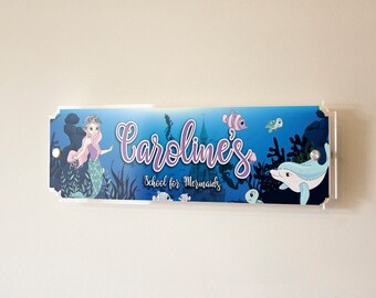 Personalised Mermaid Bedroom Sign, Nursery Decoration, Custom Kids Sign, Name Sign, Bedroom Wall Art, Kids Bedroom