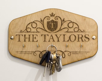 Personalised Key Holder For Wall, Key Rack, Key Hook For Wall, Great Wedding Gift or Housewarming Gift, Family Name Sign