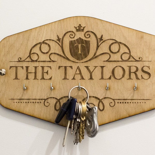 Personalised Key Holder For Wall, Key Rack, Key Hook For Wall, Great Wedding Gift or Housewarming Gift, Family Name Sign