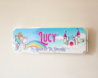 Personalised Unicorn Princess Bedroom Sign, Nursery Decoration, Custom Kids Sign, Name Sign, Bedroom Wall Art, Kids Bedroom
