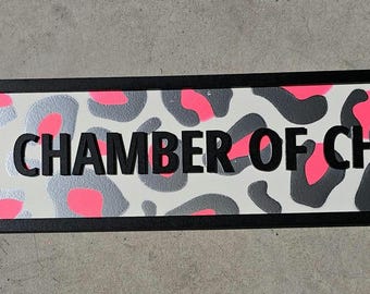 Personalised Family Name Street Sign - Handmade & Painted - leopard print background, any text or wording.