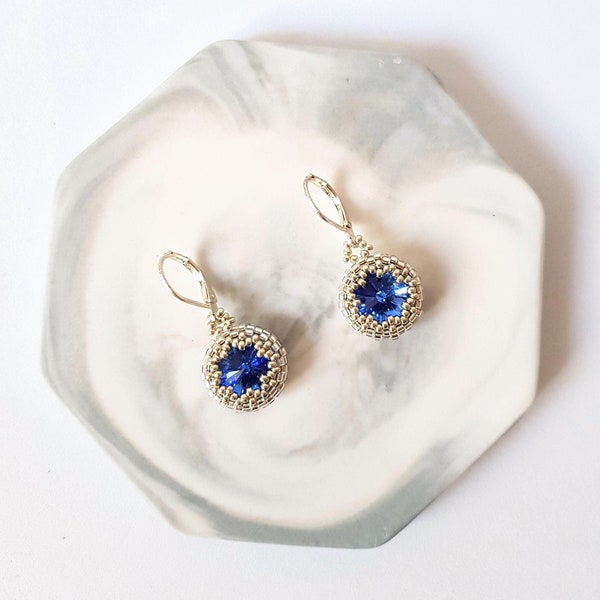 Saphir Bleu Boucles d'oreilles Cristal Swarovski, Bijoux Pierre Naissance Septembre Boucles d'oreilles Bleu Saphir, Cadeau Spécial Septembre