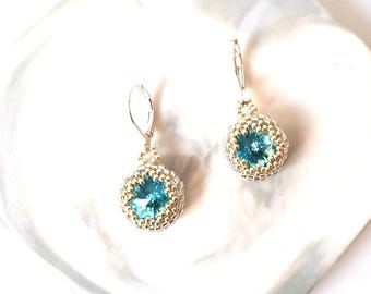 Swarovski Aquamarine Crystal Earrings: March Birthstone Earrings
