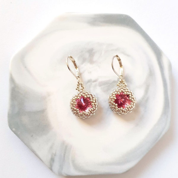 Boucles d'oreilles Cristal Rose Swarovski, Bijoux Pierre Naissance d'octobre, Boucles d'oreilles Tourmaline, Cadeau Spécial Octobre