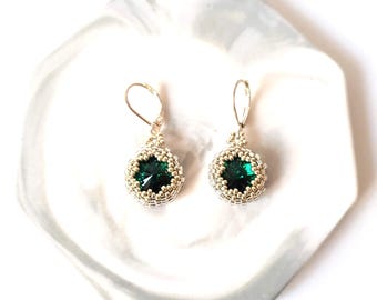 Vert Emeraude Boucles d'oreilles Swarovski, Bijoux Pierre Naissance Mai Boucles d'oreilles Vertes Swarovski Emeraude, Bijoux Cadeau Mai