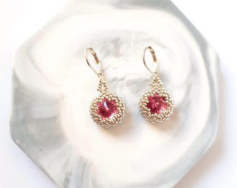 Rosa Swarovski-kristallörhängen: Oktober månadssten, Miyuki-pärlor