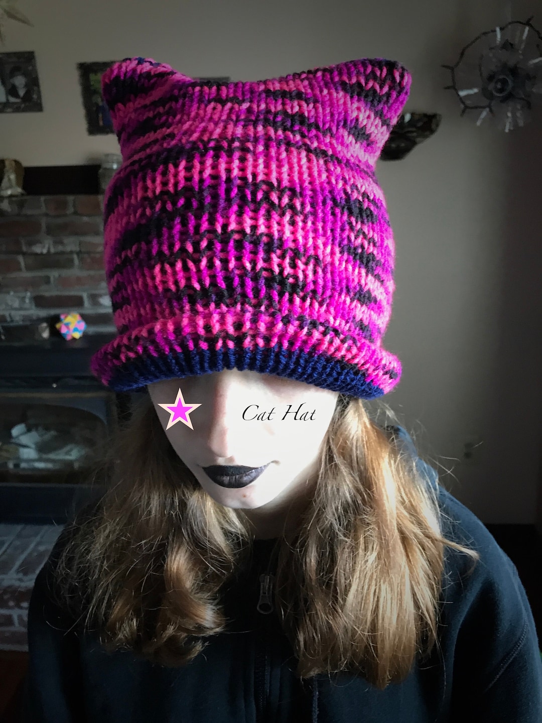 Cat Ears Hat, Tik Tok Beanie, Tiktok Beanie, Panther Pink Yarn, Hat