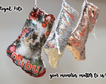 Photo Sequins Stocking - custom photo personalized stocking - 3 options available