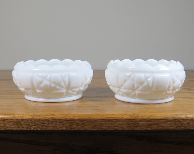 Two Vintage Milk Glass Bowls Set of 2 Small Crisp White Milk Glass