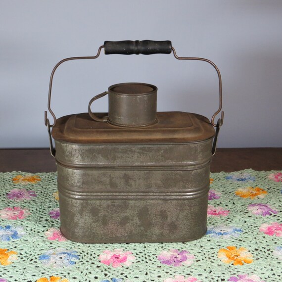 Antique Coal Miners Lunch Pail Metal Lunch Box Wooden Handle Etsy