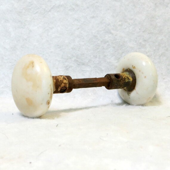 Two Antique White Porcelain Door Knobs Neck Shank Set Of 2 Etsy