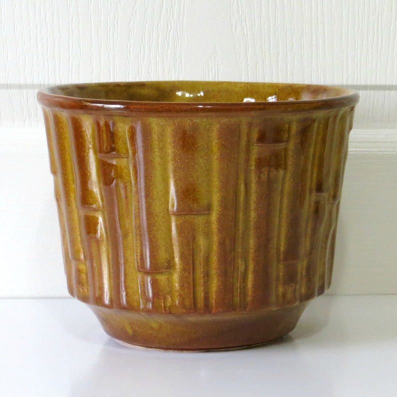 McCoy Pottery Bamboo Planter Caramel Brown Indoor Outdoor Etsy
