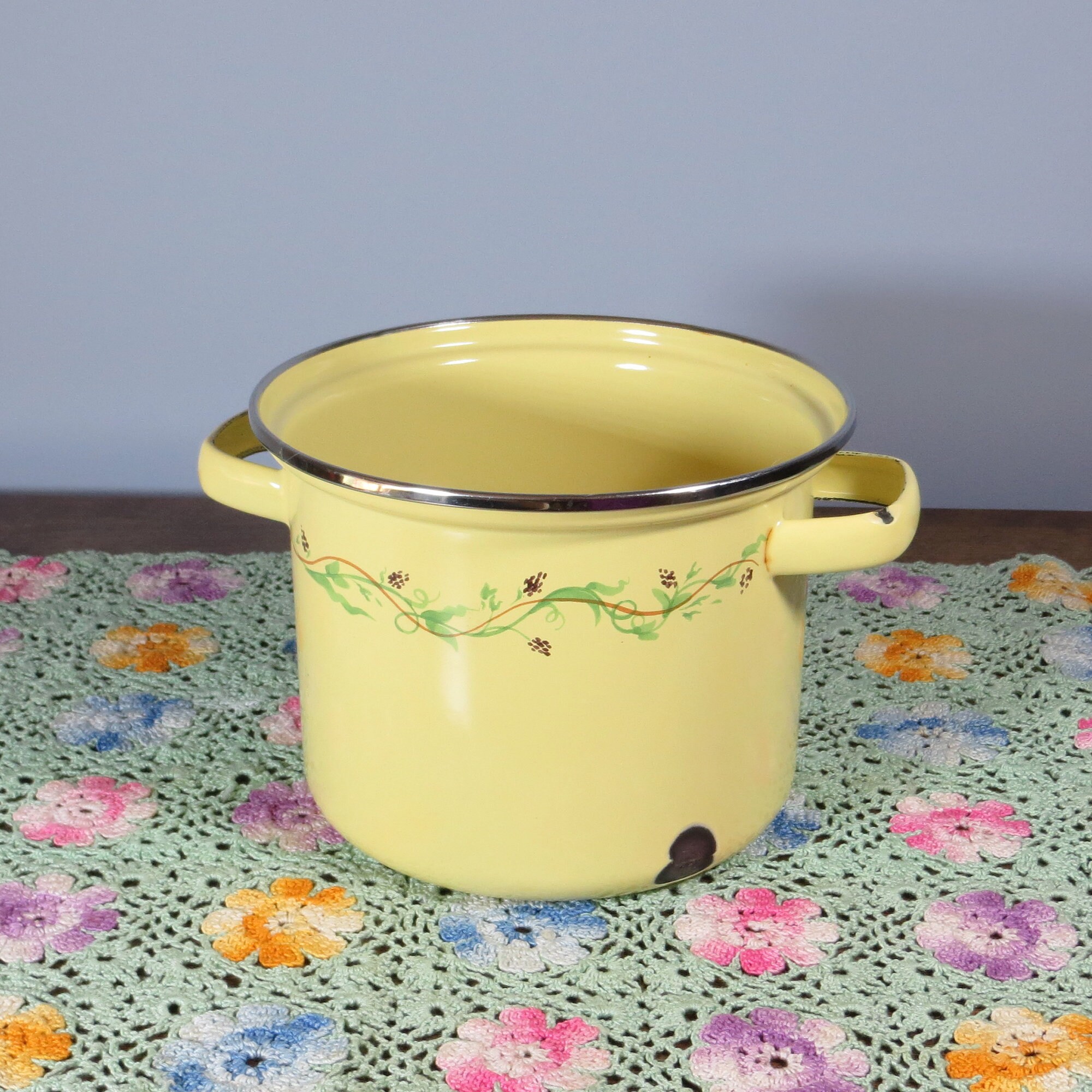 Vintage Yellow Enamel Cookware Set Set of 3 Enamel Stock Etsy
