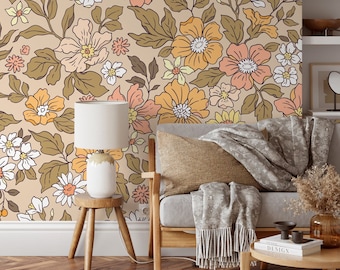 Annete Vintage Meadow Flowers Mural - Large Scale Wallpaper Floral Peel and Stick Removable Repositionable or Traditional Pre-pasted  - ZACD