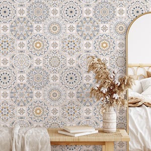 Carta da parati geometrica marocchina blu e oro - B872