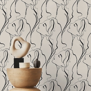 Women Face Art Line Wallpaper / Peel and Stick Wallpaper Removable Wallpaper Home Decor Wall Art Wall Decor Room Decor - D383