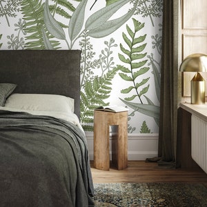 Removable Wallpaper Scandinavian Wallpaper Temporary Wallpaper Ferns Wallpaper Peel and Stick Wallpaper Wall Paper - A530