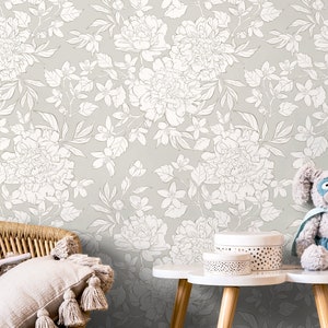 Light Boho Peony Wallpaper Peel and Stick Removable Repositionable Floral Minimalistic  Abstract - ZAAL