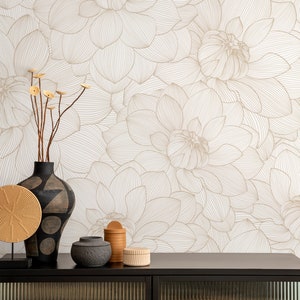 Neutral Peony Floral Wallpaper / Peel and Stick Wallpaper Removable Wallpaper Home Decor Wall Art Wall Decor Room Decor - D144