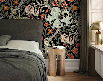 Large Floral Vintage Wallpaper / Peel and Stick Wallpaper Removable Wallpaper Home Decor Wall Art Wall Decor Room Decor - D006