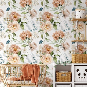 Vintage Peony Wallpaper / Peel and Stick Wallpaper Removable Wallpaper Home Decor Wall Art Wall Decor Room Decor - D020