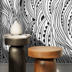 Black and White Abstract Wallpaper / Peel and Stick Wallpaper Removable Wallpaper Home Decor Wall Art Wall Decor Room Decor - D176