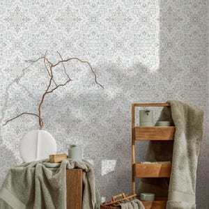 Victorian Damask Gray Aqua Wallpaper - B793