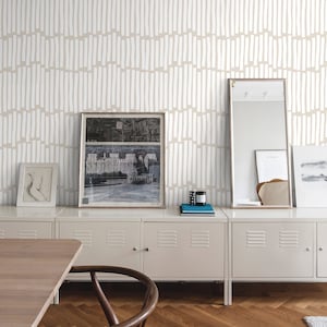 Beige Boho Striped Wallpaper / Peel and Stick Wallpaper Removable Wallpaper Home Decor Wall Art Wall Decor Room Decor - C708