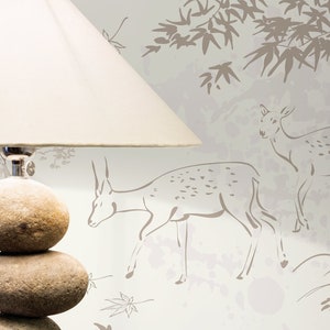 Neutral Japanese Forest Wallpaper / Peel and Stick Wallpaper Removable Wallpaper Home Decor Wall Art Wall Decor Room Decor - D497