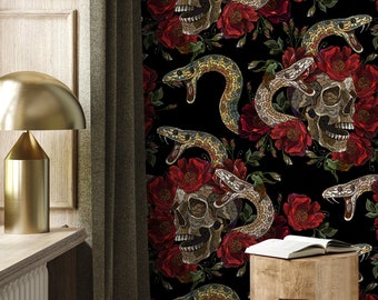 Skull and Snake Wallpaper Dark Floral Wallpaper Peel and Stick and Traditional Wallpaper - D899