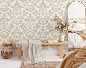 Neutral Vintage Floral Garden Wallpaper / Peel and Stick Wallpaper Removable Wallpaper Home Decor Wall Art Wall Decor Room Decor - D257