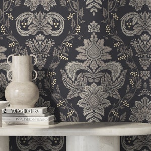 Dark Floral Damask Wallpaper / Victorian Wallpaper / Dark Vintage / Luxury Baroque - D225