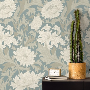 Floral Garden Art Nouveau Wallpaper / Peel and Stick Wallpaper Removable Wallpaper Home Decor Wall Art Wall Decor Room Decor - D187