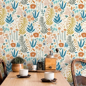 Scandinavian Wildflowers Wallpaper / Peel and Stick Wallpaper Removable Wallpaper Home Decor Wall Art Wall Decor Room Decor - D115