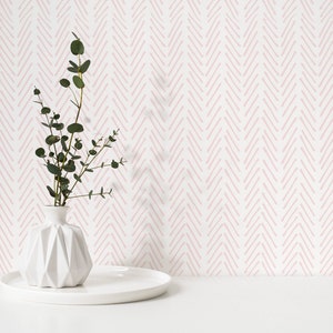 Boho Herringbone in Soft Pink Wallpaper  Removable and Repositionable Peel and Stick or Traditional Pre-pasted Wallpaper - ZADW