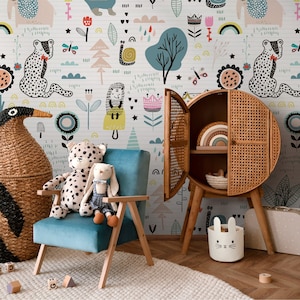 Abnehmbare Tapete, Skandinavische Tapete, Temporäre Tapete, Kinder Tapete, Abziehen und aufkleben Tapete, Tapeten, Boho - B331