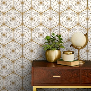 Art Deco Gold White Wallpaper - B808