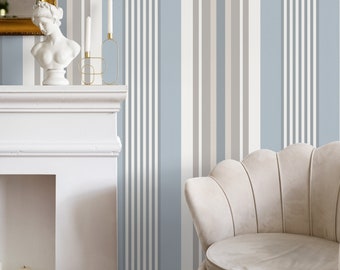 Papel pintado geométrico en azul y beige sobre blanco - Autoadhesivo - D850