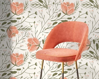 Floral Scandinavian Wallpaper / Peel and Stick Wallpaper Removable Wallpaper Home Decor Wall Art Wall Decor Room Decor - D148