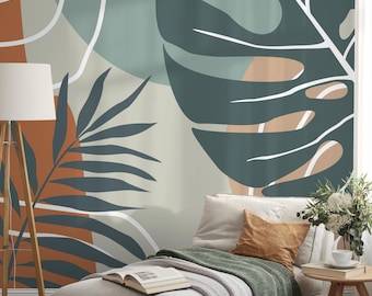 teal and beige wallpaper
