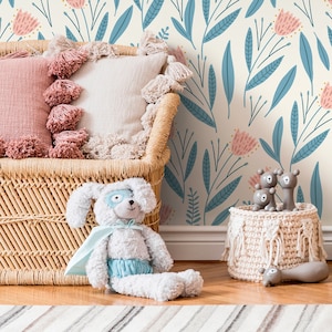 Cute Floral and Leaf Wallpaper / Peel and Stick Wallpaper Removable Wallpaper Home Decor Wall Art Wall Decor Room Decor - D390