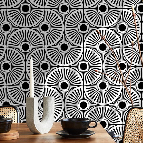 Geometric Art Deco Black & White Wallpaper - B859