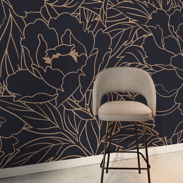 Large Blue Floral Wallpaper Etsy